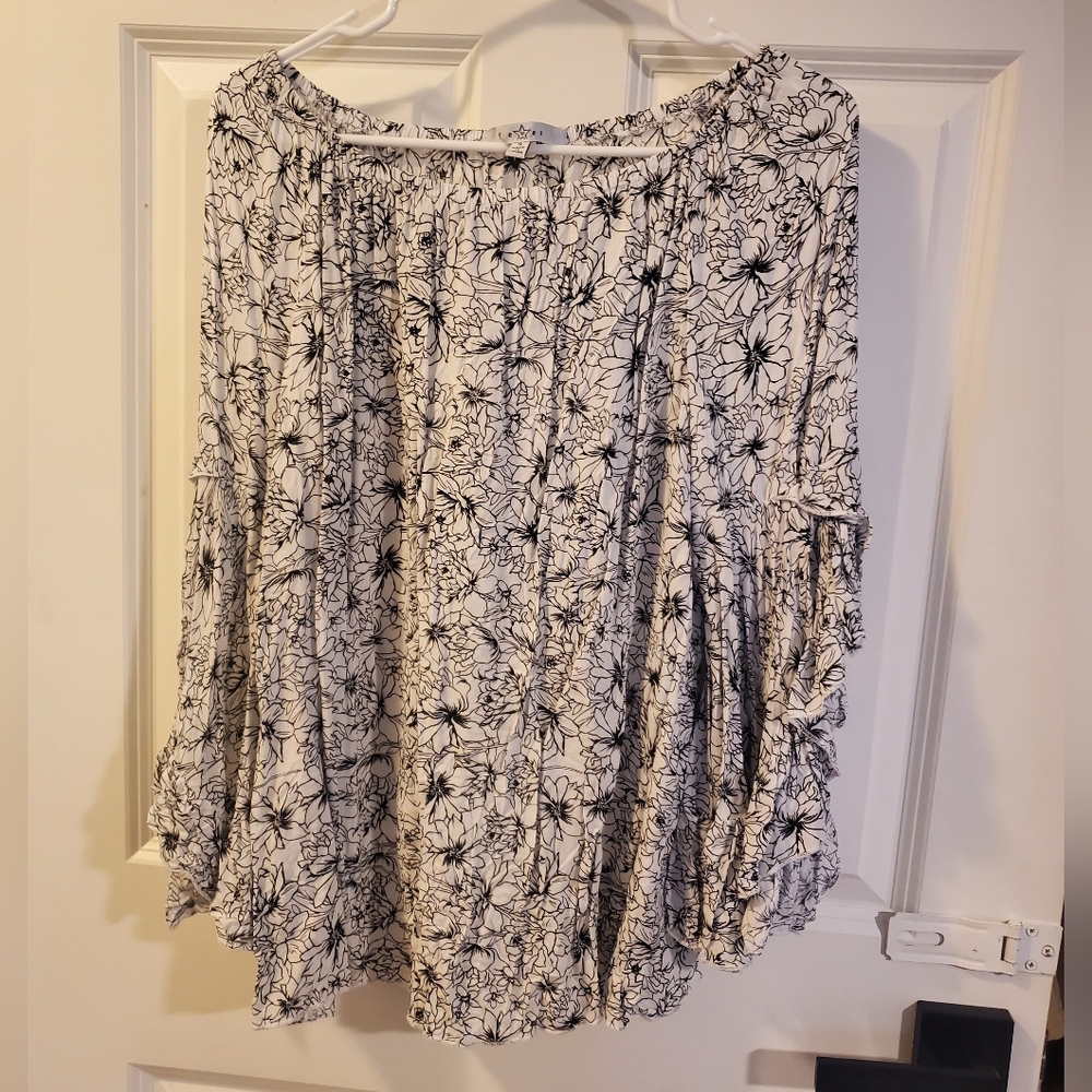 Hawaiian Style Floral White Off-Shoulder Top with Black Floral Print
